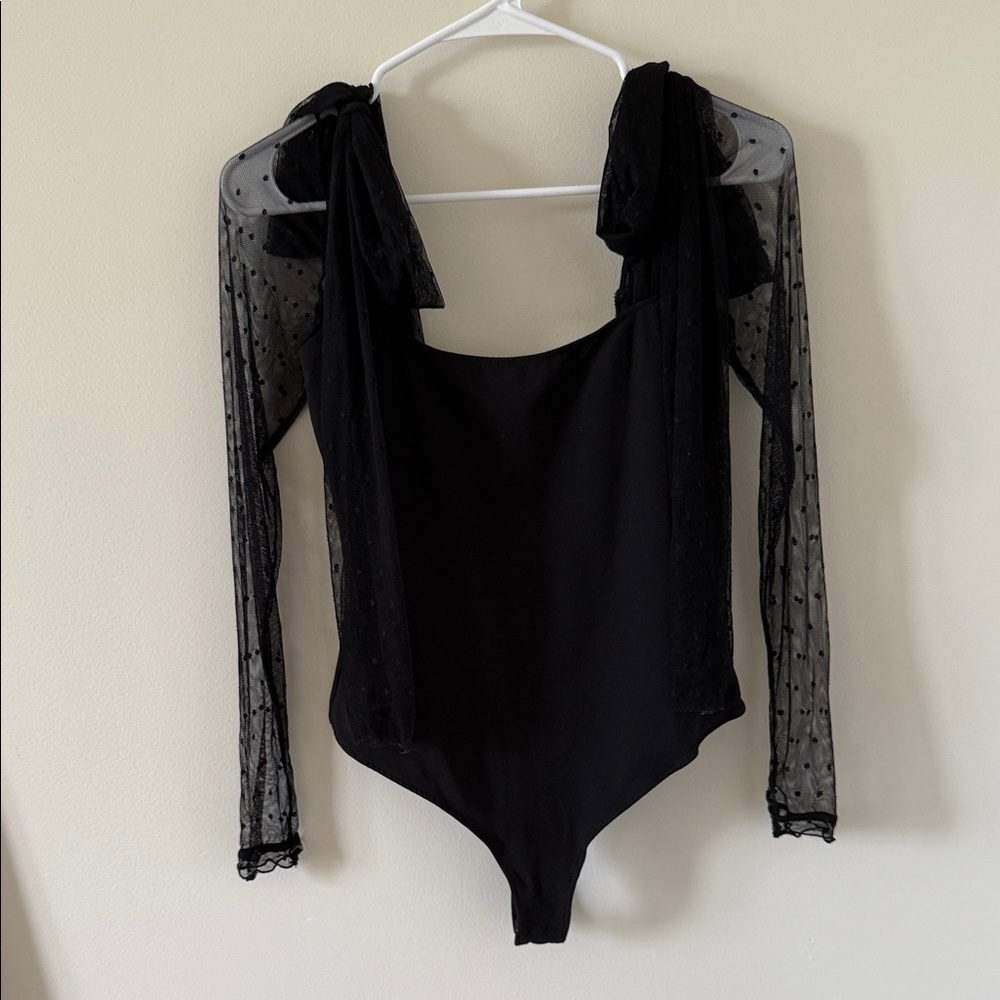 Free People Black Sheer Sleeve Bodysuit